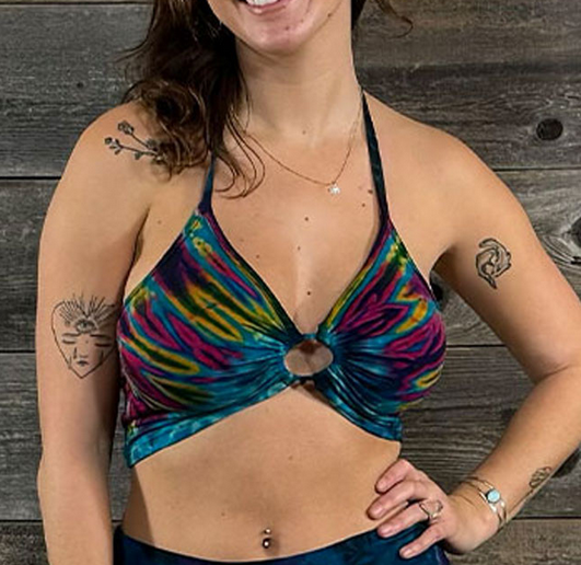 Women's Rayon Spandex Tie-Dye Circle Center Bralette Top