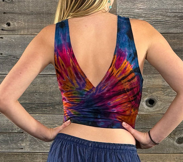 Women's Rayon Spandex Mudmee Tie-Dye Faux Wrap Bralette Top