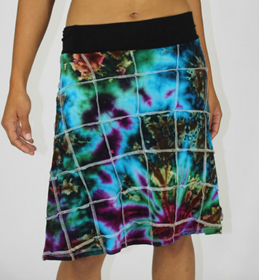 Women's Rayon Spandex Tie-Dye Outer Stitching Grid Skirt