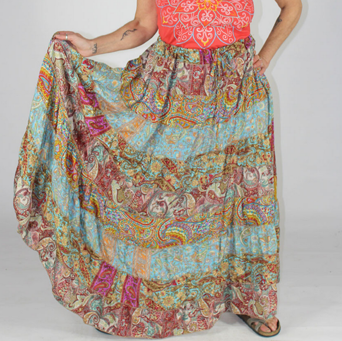 Women's Full-Length Sari Tiered Maxi Skirt