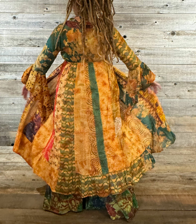 Women's Jaypuri Patchwork Bell-Sleeve Duster Jacket