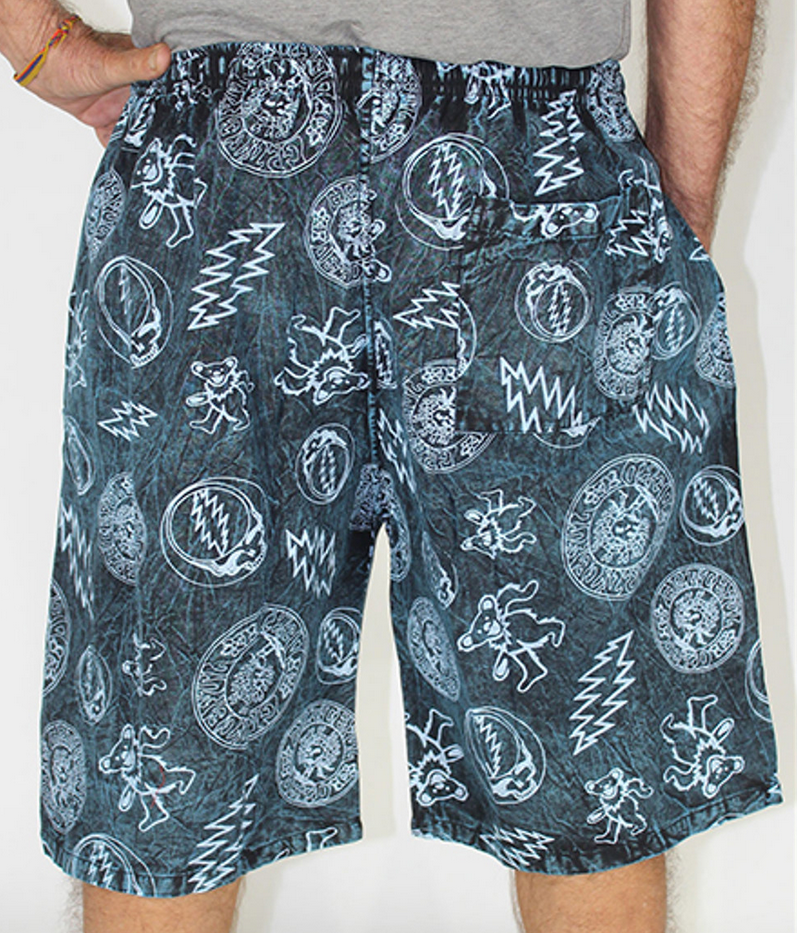 Men's Cotton Grateful Dead Symbols All Over Elastic Waist Shorts