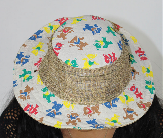 Cotton Grateful Dead Dancing Bear Print Wide-Brim Hat