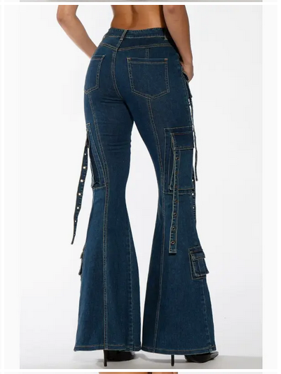 Boots Cut Denim Jeans with Cargo Flap Pockets