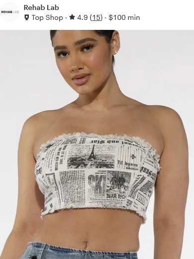 Women's Newspaper Print Frayed Hem Crop Tube Top