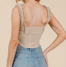 Women's Ruffle Detail Eyelet Detail Corset Tank