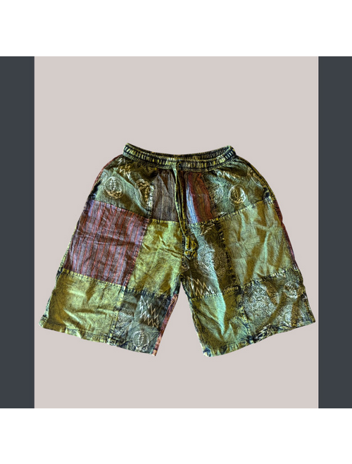 Men's Cotton Shining Wash Grateful Dead Print Patchwork Shorts w/ Elastic Waist Drawstring & Pockets