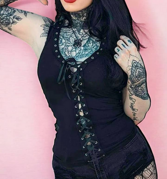 Women's Cotton Spandex Lace-Up Front Corset Tank Top