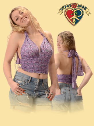 Women's Printed Cotton 4 Way Shirred Halter Top
