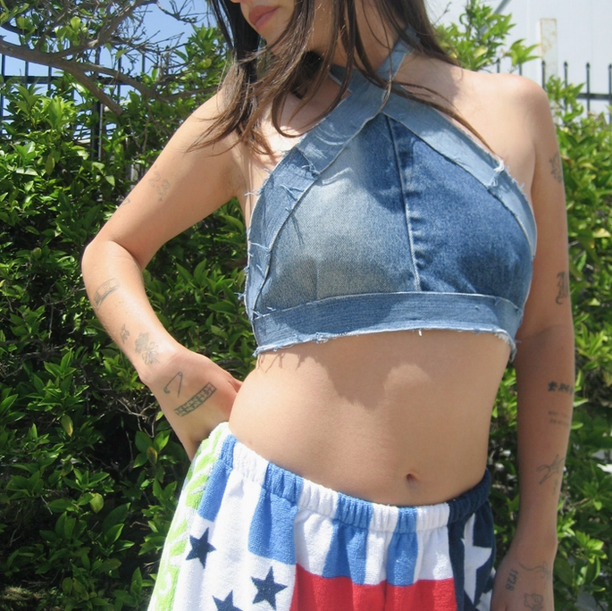 Women's Denim Criss Cross Halter Top