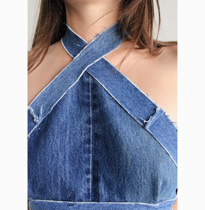 Women's Denim Criss Cross Halter Top