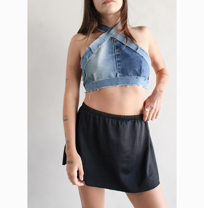 Women's Denim Criss Cross Halter Top