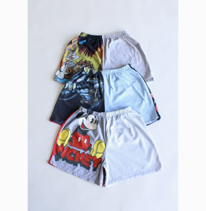 Unisex Cartoon Pieced Tee Shorts