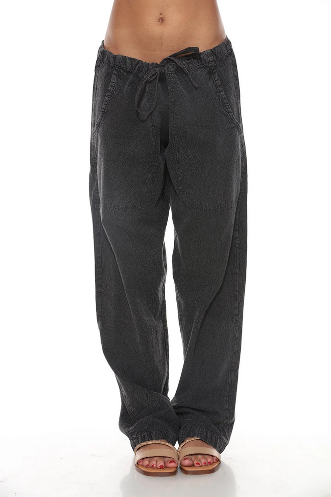Unisex Homespun Solid Color Cotton Drawstring Pants