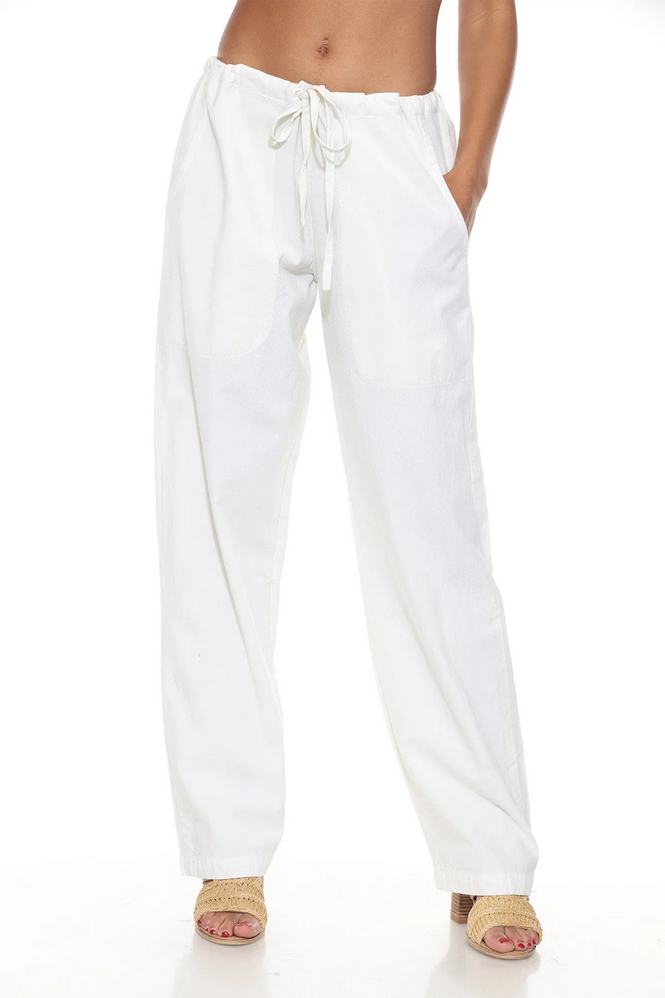 Unisex Homespun Solid Color Cotton Drawstring Pants