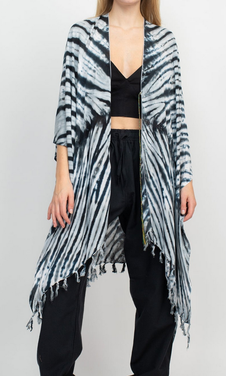 Women's Rayon Tie-Dye Diamond Fringe Kimono