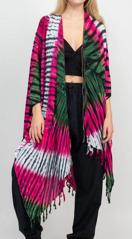 Women's Rayon Tie-Dye Diamond Fringe Kimono