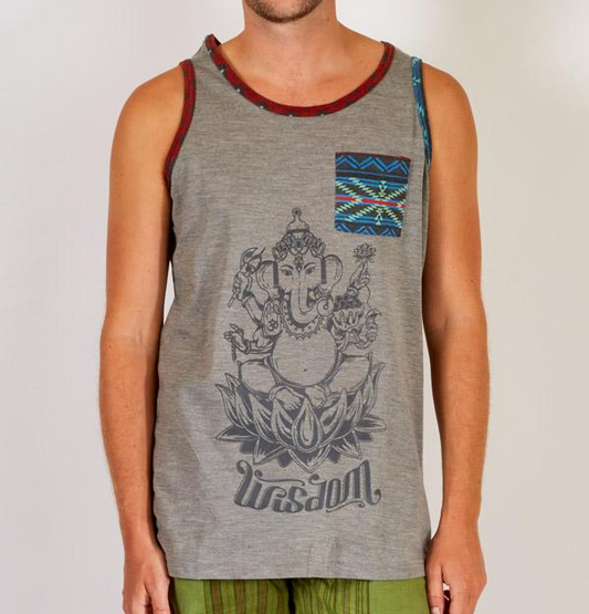 Men's Ganesha Wisdom Print Pocket Tank Top