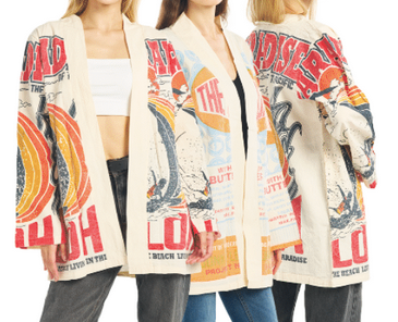 Women's Cotton Old School Print Wide-Sleeve Cardigan