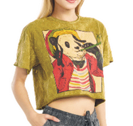 Women's Stone Wash Cotton Panda Crop T-Shirt