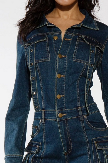 Women's Utility Flare Denim Jumpsuit
