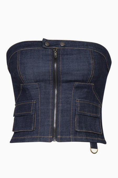 Women's Dark Wash Denim Jean Corset Top