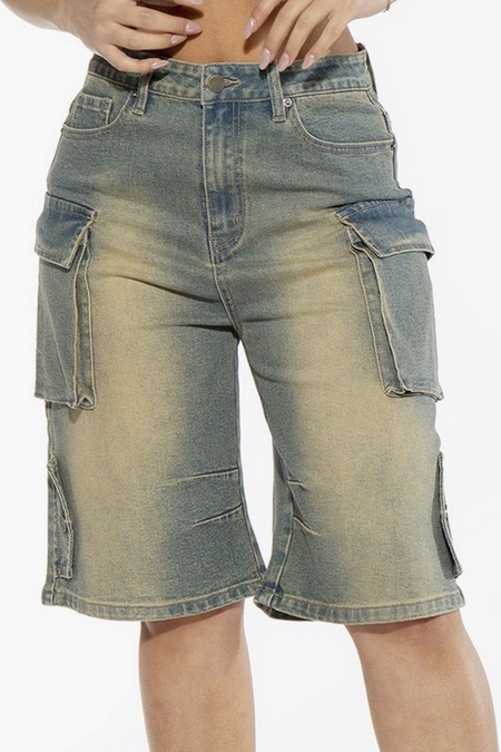 Women's Vintage Wash Cargo Jean Shorts