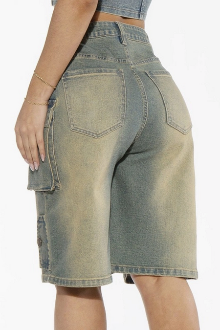 Women's Vintage Wash Cargo Jean Shorts