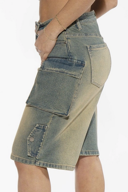 Women's Vintage Wash Cargo Jean Shorts