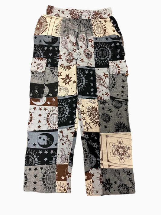 Cotton Nuetral Celestial Patchwork Cargo Pants