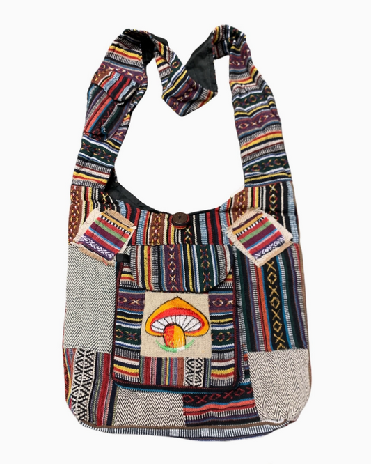 Cotton Patch Emboidered Outside Pocket Mushroom Bag