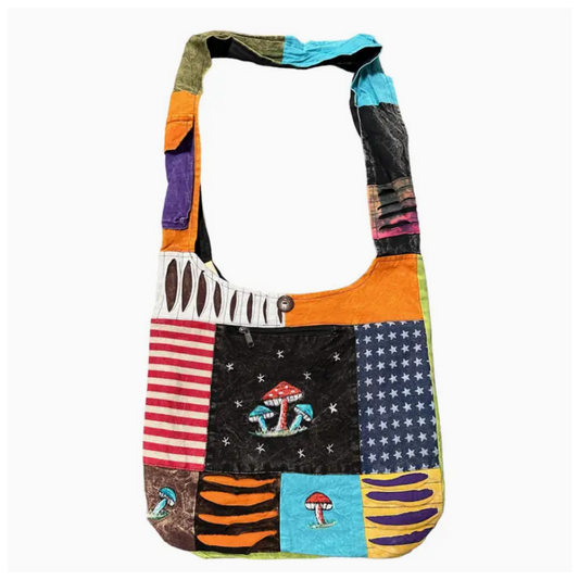 Cotton American Flag Razor Cut Mushroom Embroidered Crossbody Bag