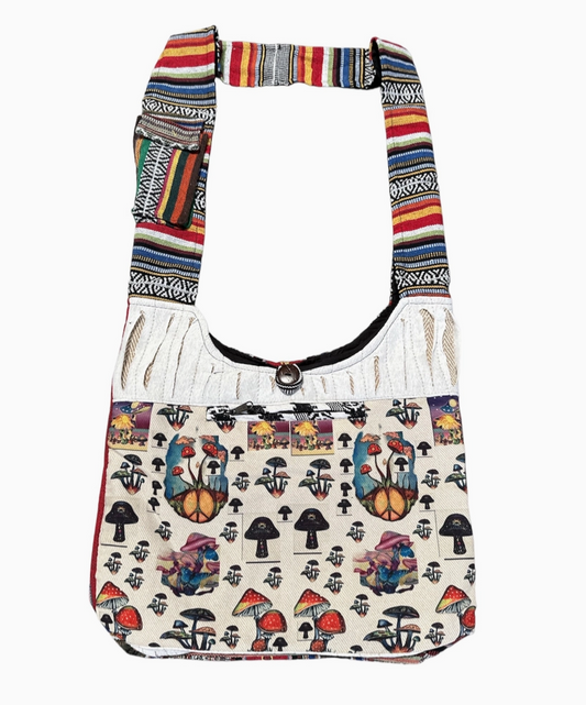 Cotton Multi Mushroom Print Hobo Bag