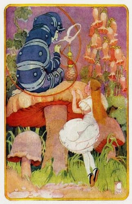 Alice in Wonderland Mushroom Caterpillar Art Print