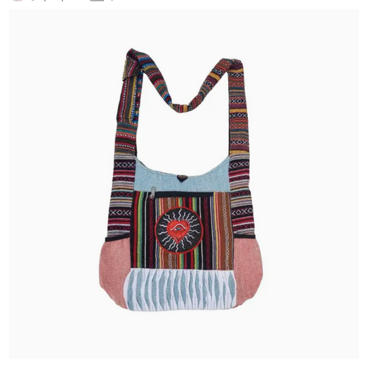 Cotton Hemp Heart Eye Two Pocket Sling Bag