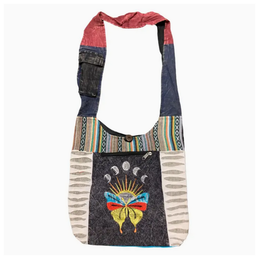 Cotton Razor Cut Moon Phase Butterfly Emboidered Bag