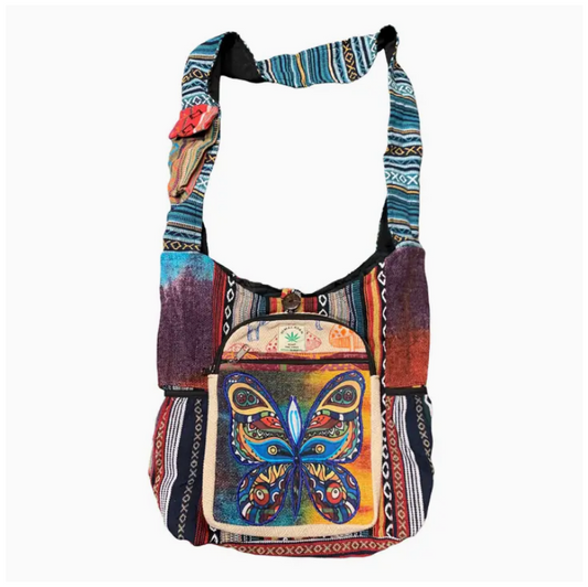 Cotton Hemp Tie Dye Color Hemp Butterfly Two Pocket Bag