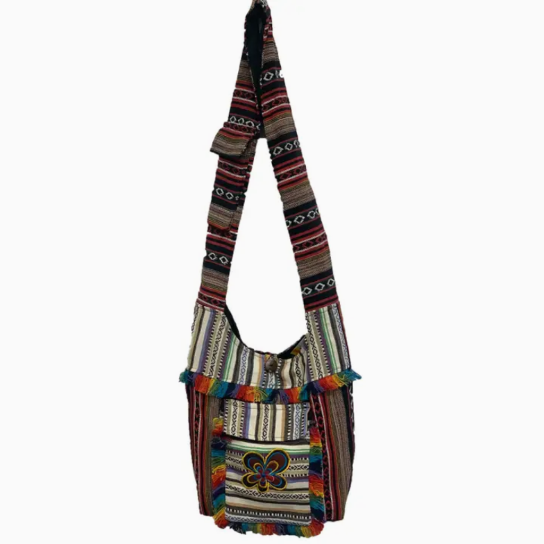 Flower Embroidered Rainbow Fringe Rising Hippie Bag