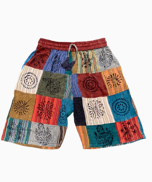 Men's Cotton Patch Work Block Print Half Pant