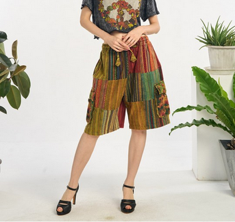 Men's Cotton Patchwork Pocket Drawstring Shorts