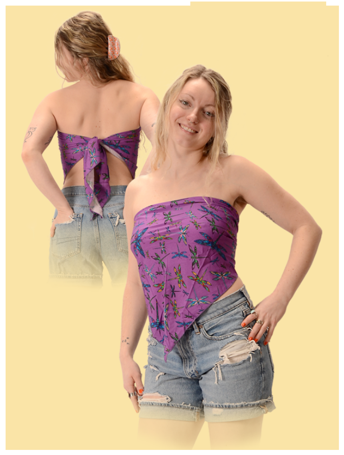 Women's Rayon Dragonfly Print Handkerchief Tie-Back Halter Top