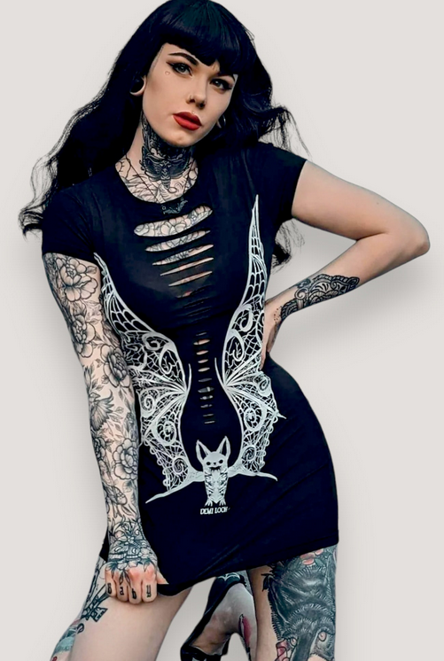 Women's Vampire Lace Wings SS Mini Dress