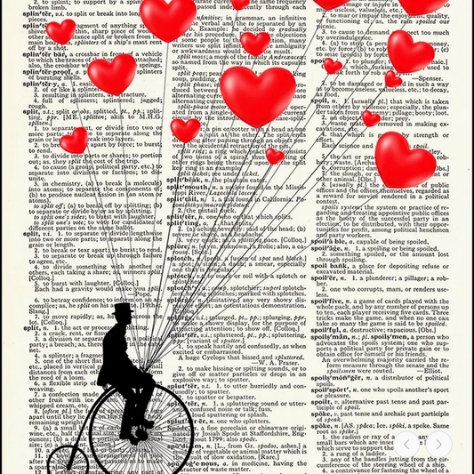 Hearts and Penny Farthing Dictionary Print