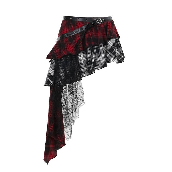 Women's Plaid Irregular Mesh Skirt