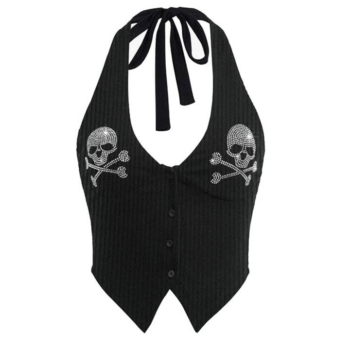 Women's Skull Halter Neck Crop Top