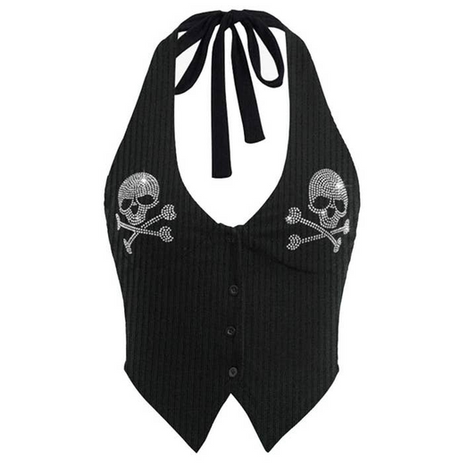 Women's Skull Halter Neck Crop Top