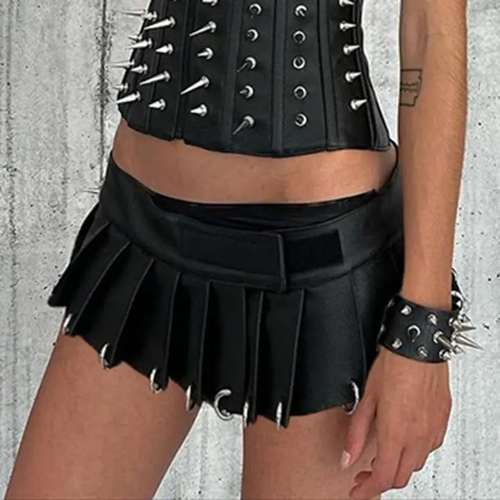Women's Free Size Leather Pleated Leather Skirt