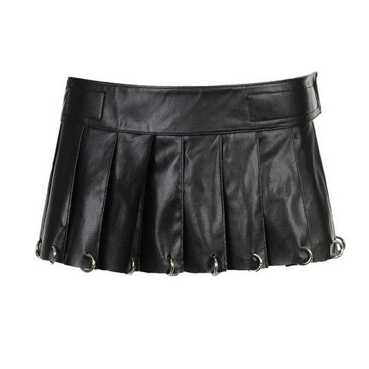 Women's Free Size Leather Pleated Leather Skirt