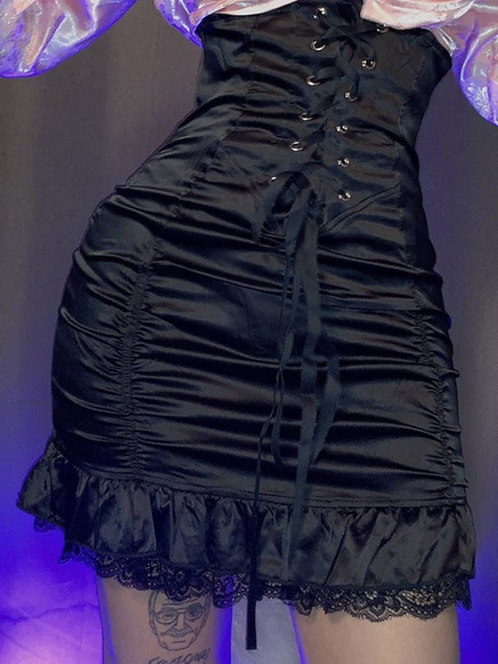 Women's Gothic Bandage Lace Up High Waist Skirt