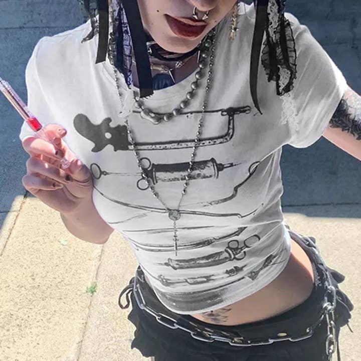 Women's Syringe Round Neck Crop Top